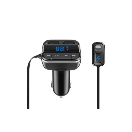Transmisor FM Bluetooth* con noise cancelling, cargador USB y reproductor MP3