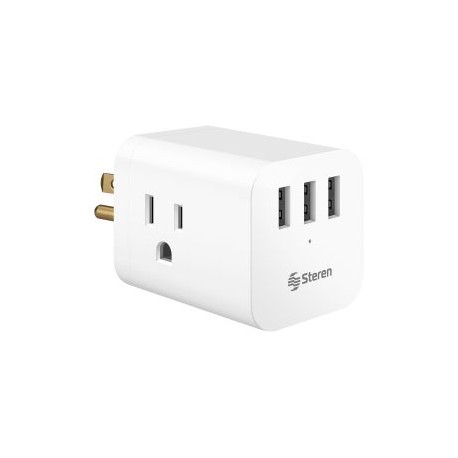 Clavija adaptadora de 3 contactos y triple cargador USB, en forma de cubo