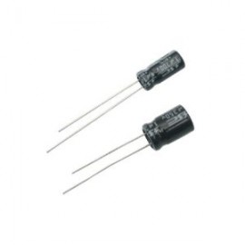 Capacitor electrolítico radial, de 47 uF (micro Faradios) a 25 Volts