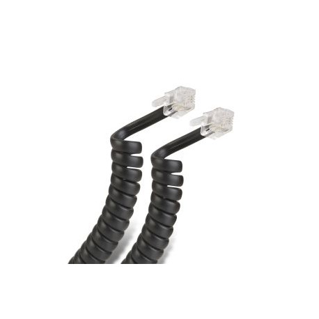 Cable espiral plug a plug RJ9 de 2.1m, para auricular telefónico, negro