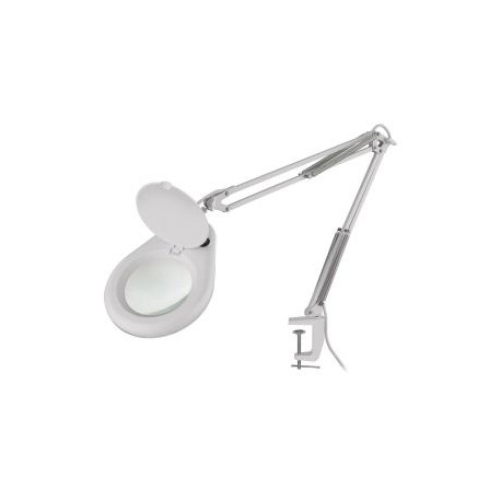 Lámpara LED con lupa (5x) y brazo articulado, blanca