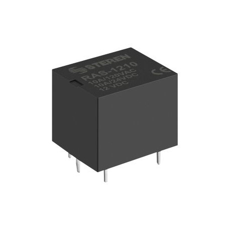 Relevador compacto de 1 polo, 2 tiros (SPDT) y bobina de 12 Vcc, 10 A